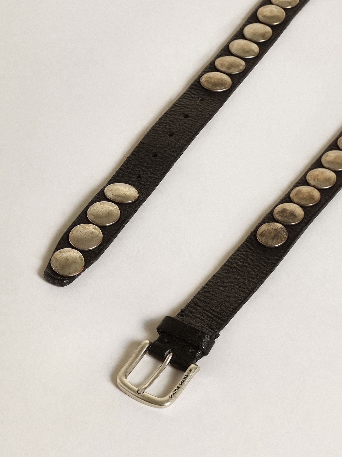 Black Trinidad belt in washed leather with studs - Golden Goose Men