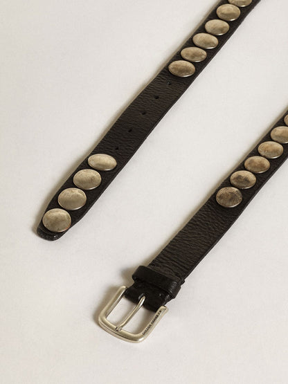 Black Trinidad belt in washed leather with studs - Golden Goose Men