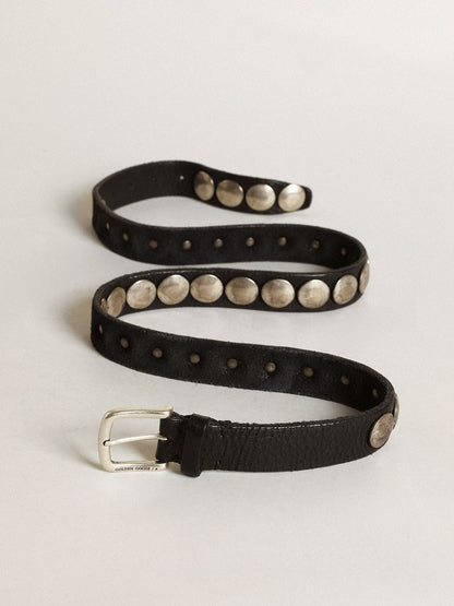Black Trinidad belt in washed leather with studs - Golden Goose Men