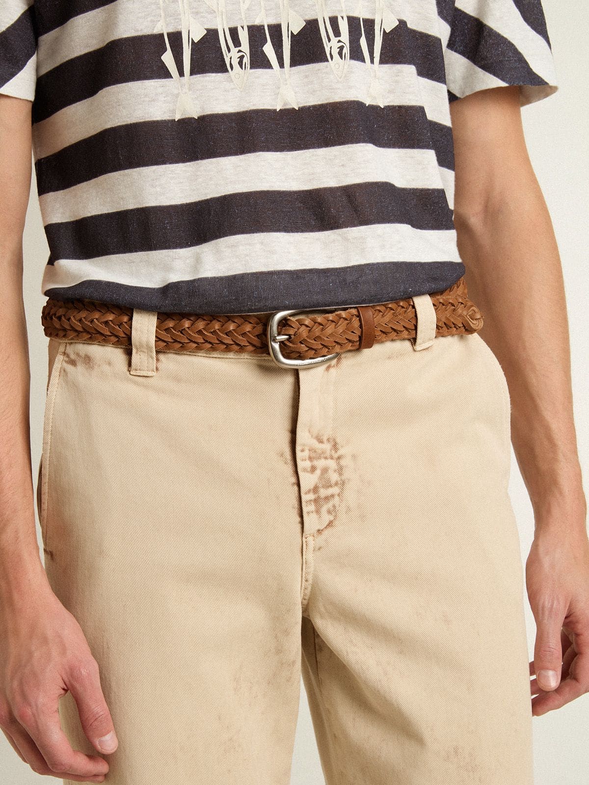 Houston belt in dove-gray woven leather - Golden Goose Men
