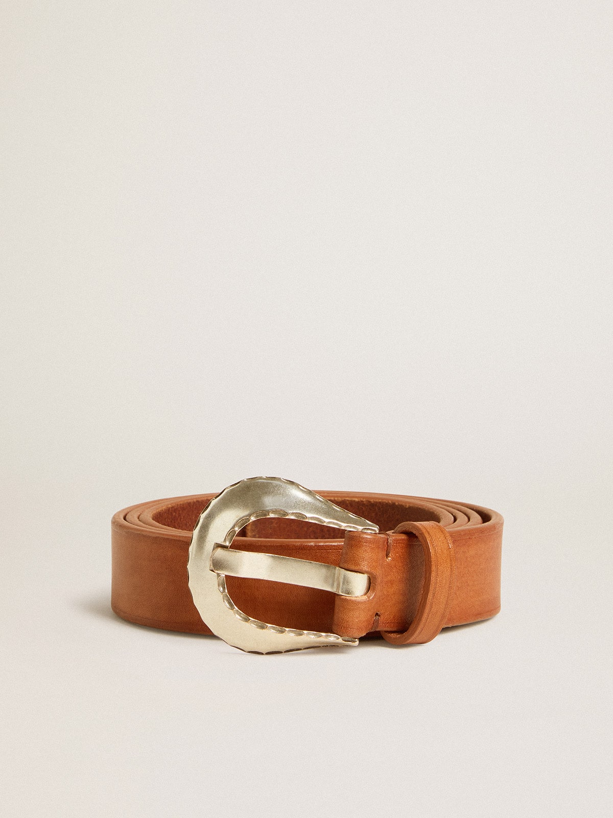 Men’s belt in tan-colored washed leather - Golden Goose Men