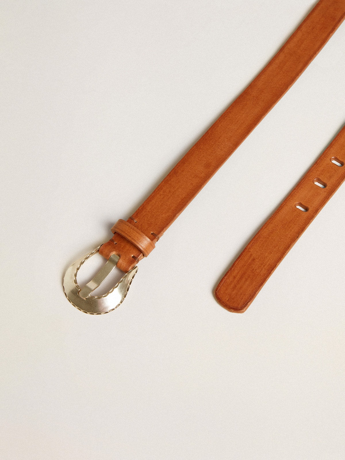 Men’s belt in tan-colored washed leather - Golden Goose Men