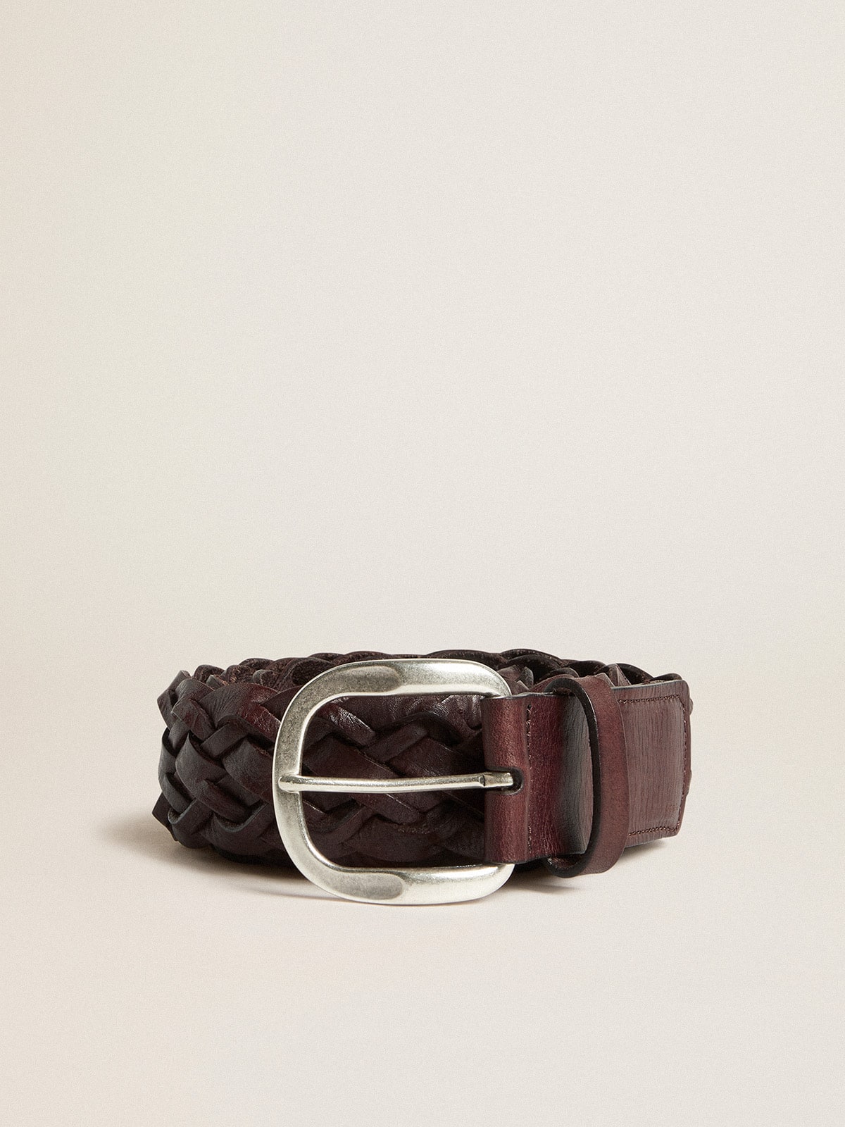 Men's dark brown woven leather belt - Golden Goose Men
