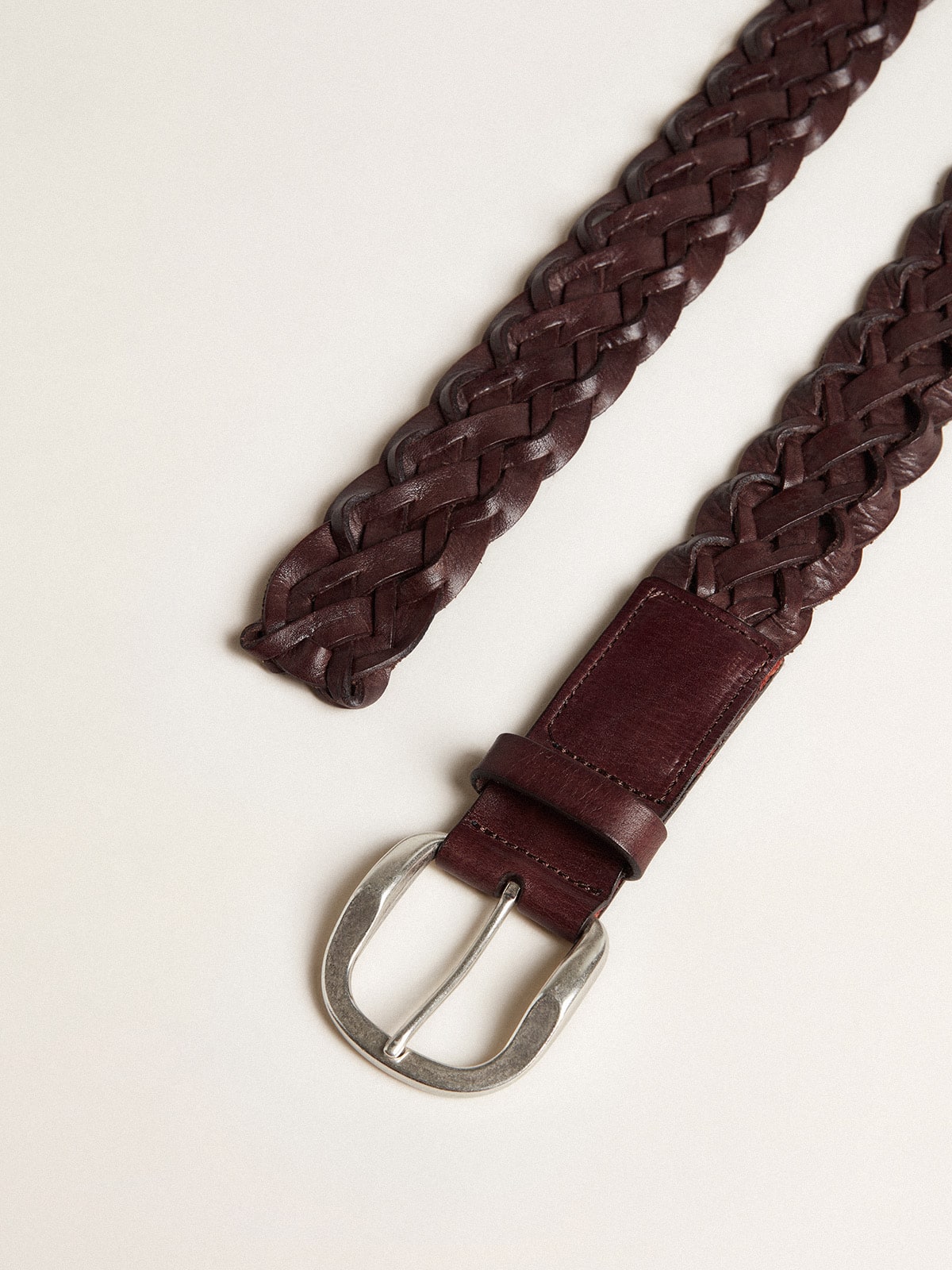 Men's dark brown woven leather belt - Golden Goose Men