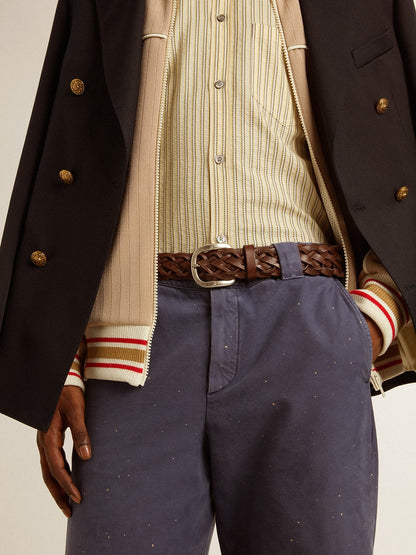 Men's dark brown woven leather belt - Golden Goose Men