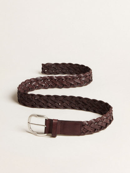 Men's dark brown woven leather belt - Golden Goose Men