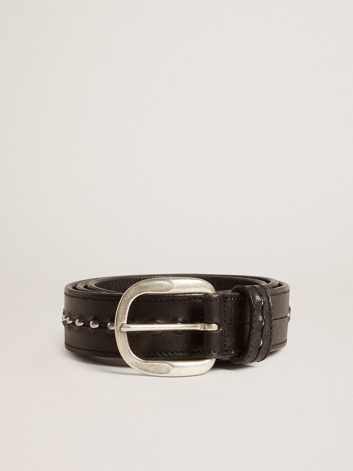 Black leather belt with studs - Golden Goose Men