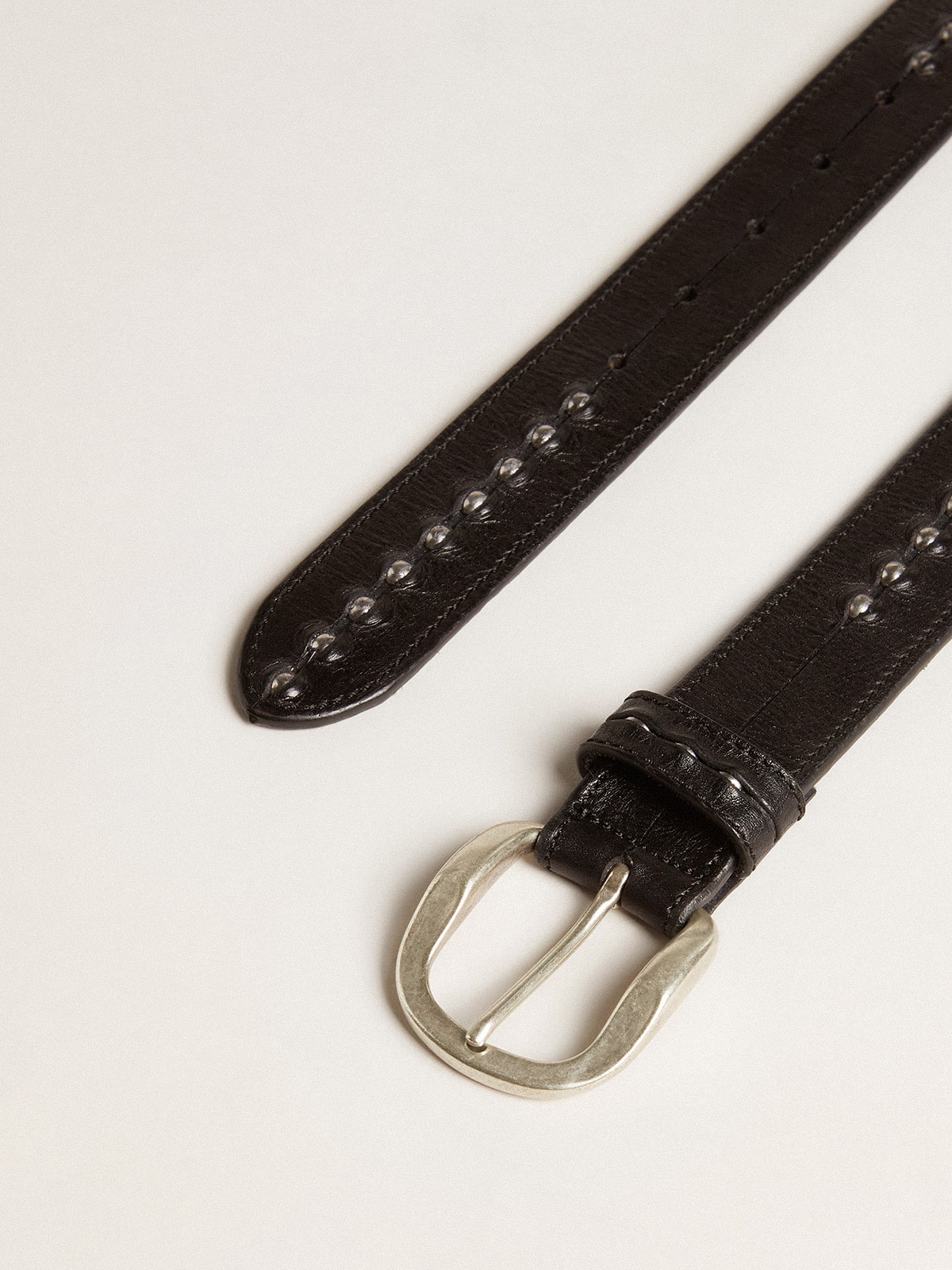 Black leather belt with studs - Golden Goose Men