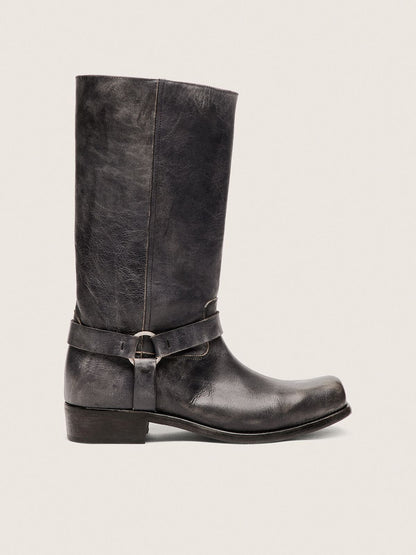 Men's high Biker boots in black leather with strap and silver-colored buckle - Golden Goose Men