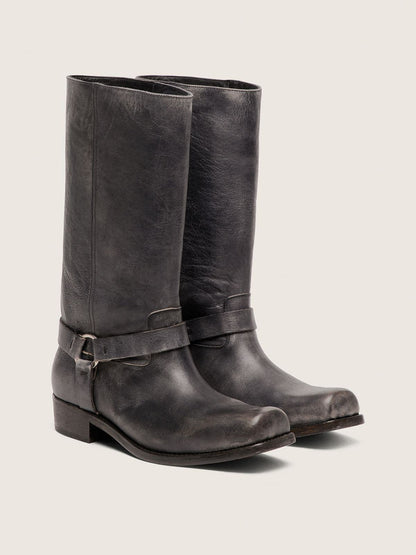 Men's high Biker boots in black leather with strap and silver-colored buckle - Golden Goose Men