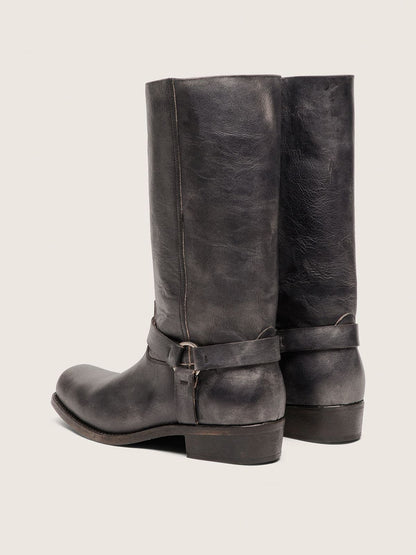 Men's high Biker boots in black leather with strap and silver-colored buckle - Golden Goose Men