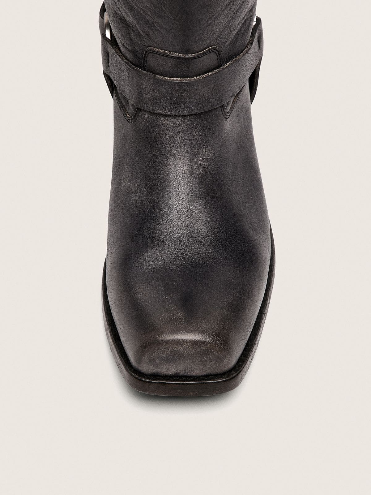 Men's high Biker boots in black leather with strap and silver-colored buckle - Golden Goose Men