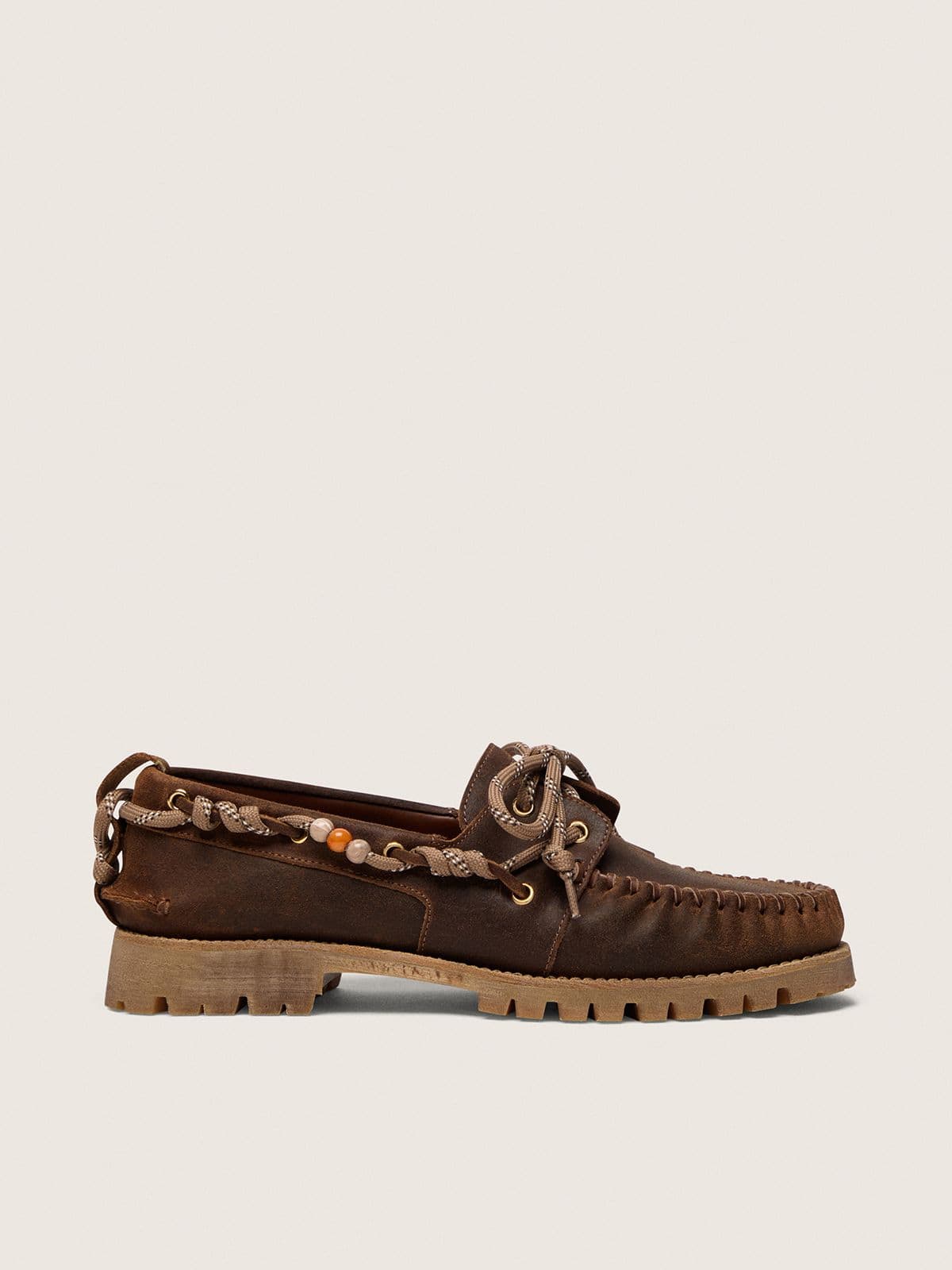 Men's Cruise loafers in brown waxed suede with dove gray hiking laces - Golden Goose Men