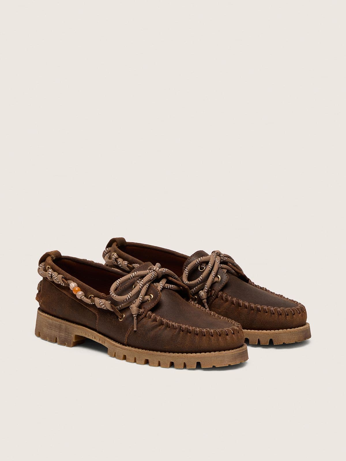 Men's Cruise loafers in brown waxed suede with dove gray hiking laces - Golden Goose Men