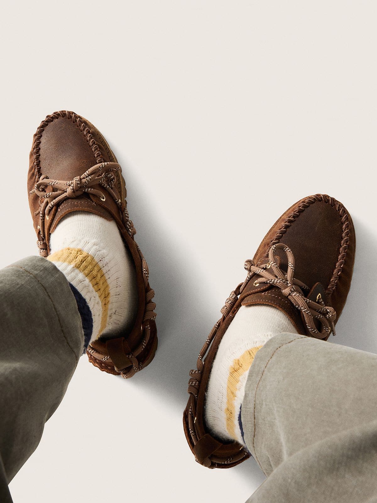 Men's Cruise loafers in brown waxed suede with dove gray hiking laces - Golden Goose Men
