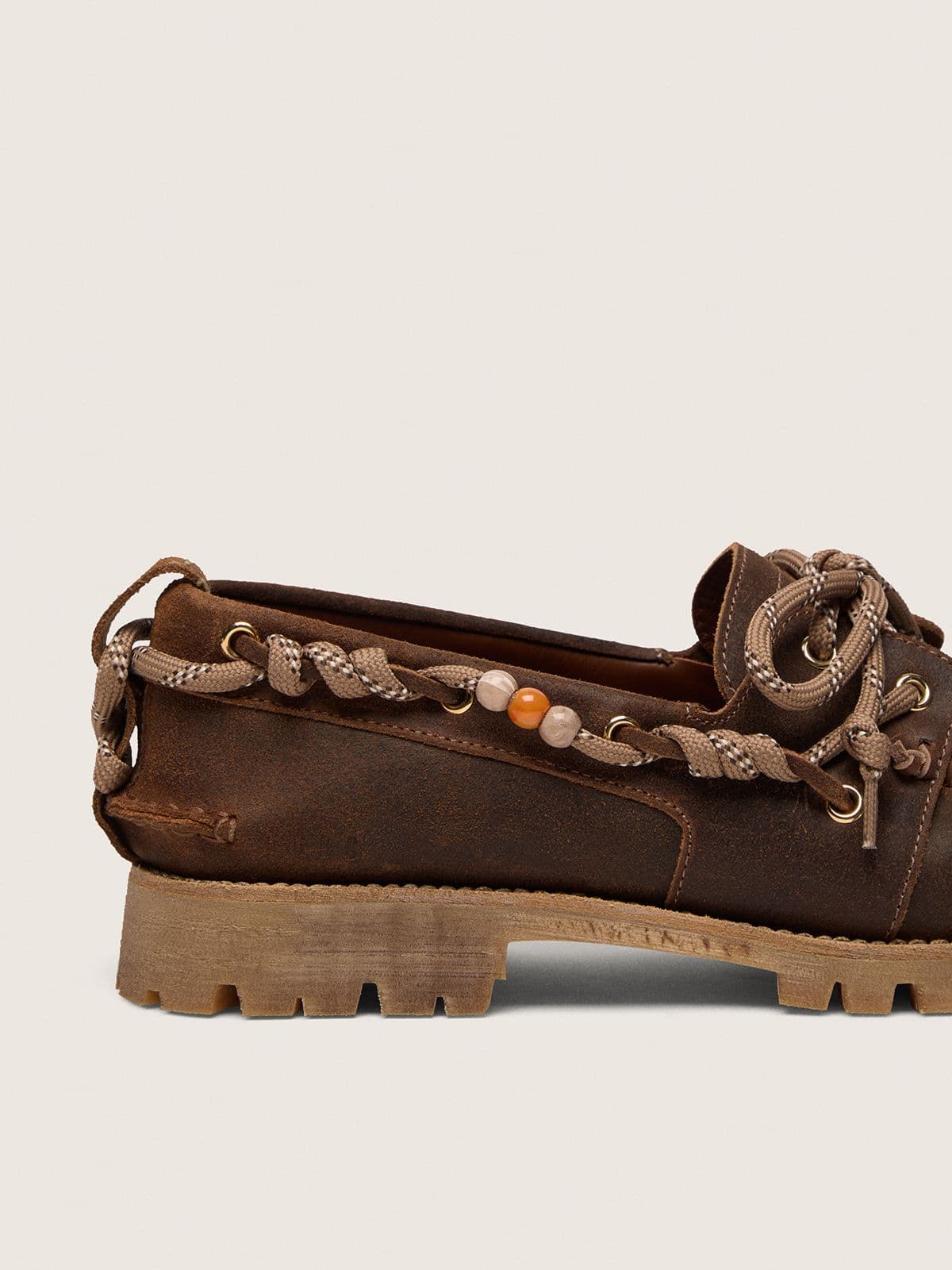 Men's Cruise loafers in brown waxed suede with dove gray hiking laces - Golden Goose Men