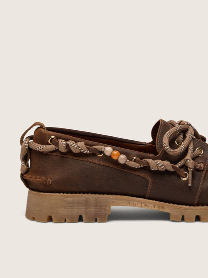 Men's Cruise loafers in brown waxed suede with dove gray hiking laces - Golden Goose Men