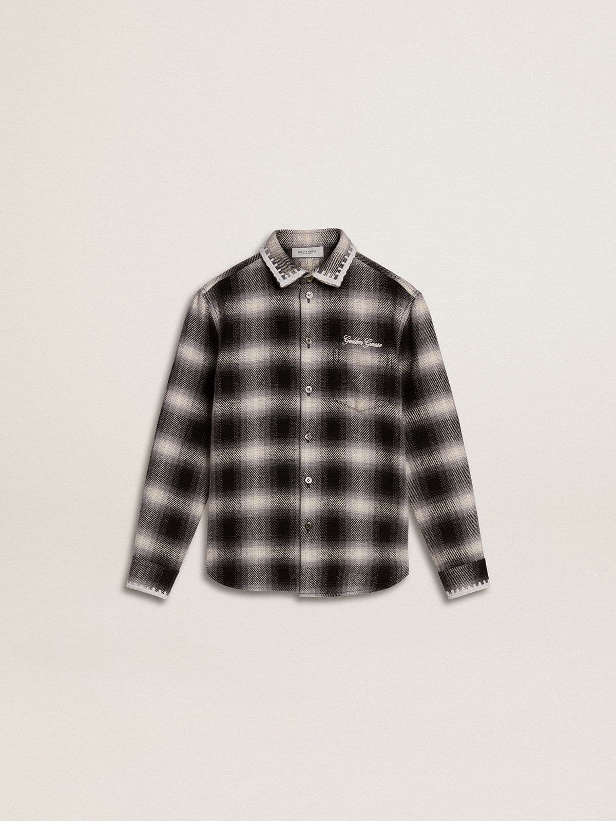 Kids' black and white checked shirt with white embroidery - Golden Goose Kids