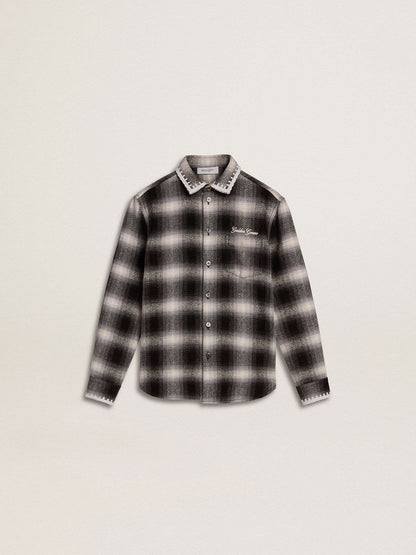 Kids' black and white checked shirt with white embroidery - Golden Goose Kids