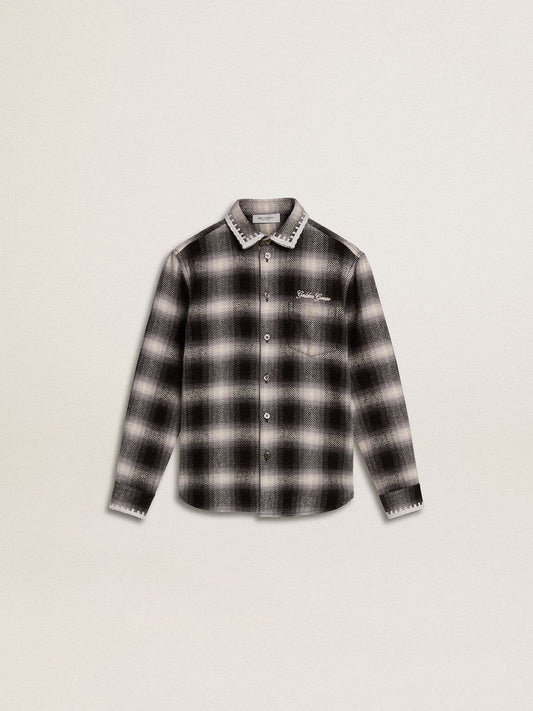 Kids' black and white checked shirt with white embroidery - Golden Goose Kids