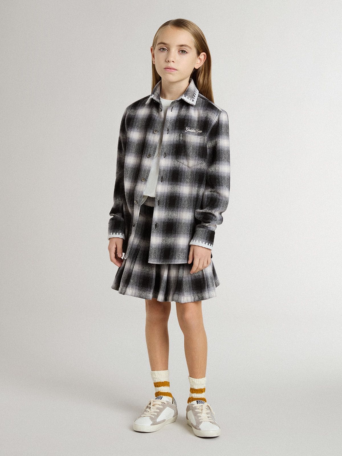 Kids' black and white checked shirt with white embroidery - Golden Goose Kids