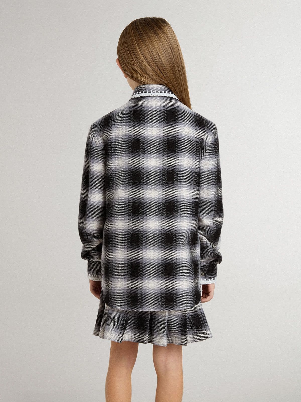 Kids' black and white checked shirt with white embroidery - Golden Goose Kids