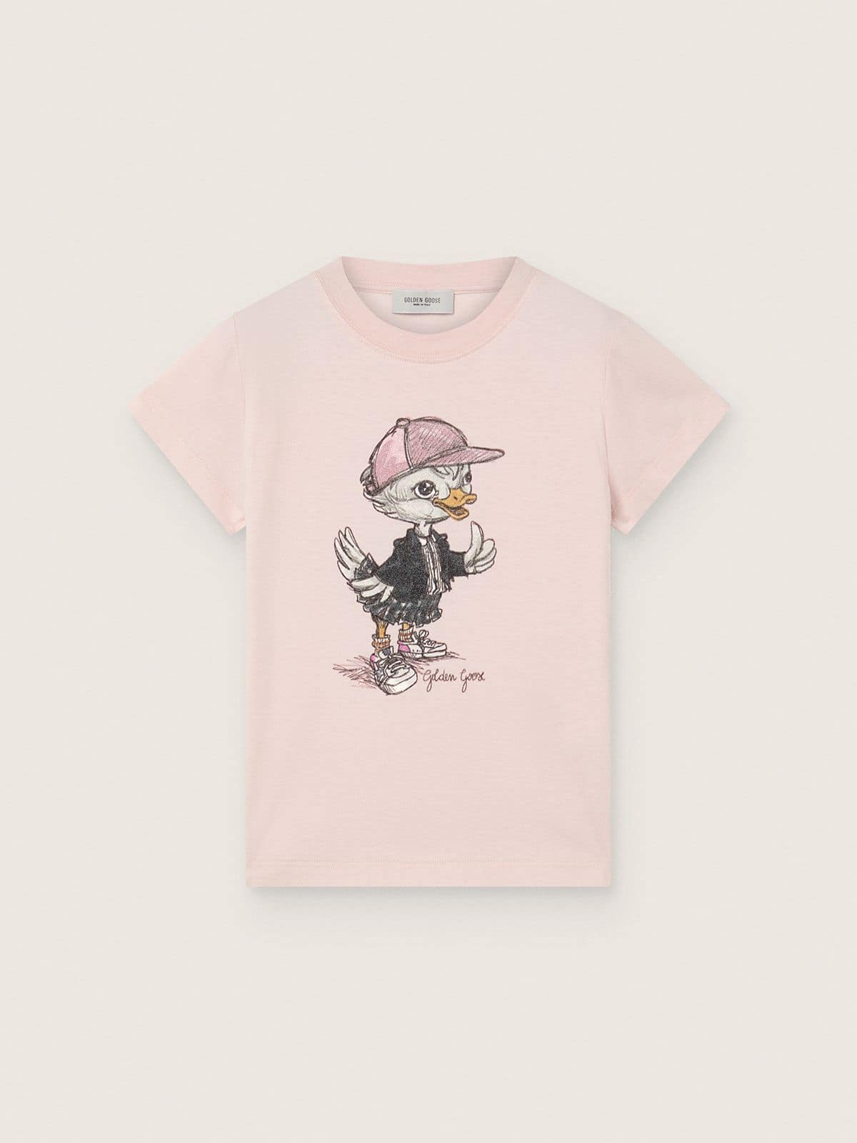 Journey T-shirt for girls in pink cotton jersey with digital mascot print - Golden Goose Kids