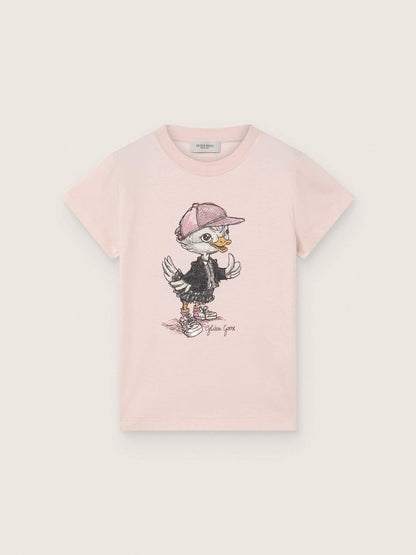Journey T-shirt for girls in pink cotton jersey with digital mascot print - Golden Goose Kids
