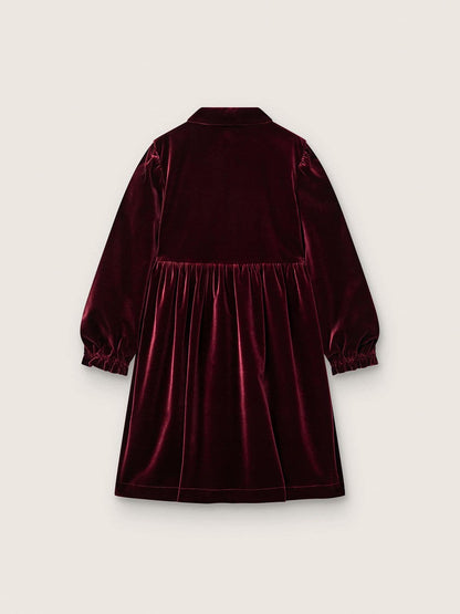 Girls’ burgundy velvet-effect dress with embroidery on the front - Golden Goose Kids