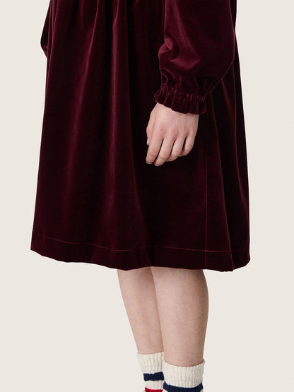Girls’ burgundy velvet-effect dress with embroidery on the front - Golden Goose Kids