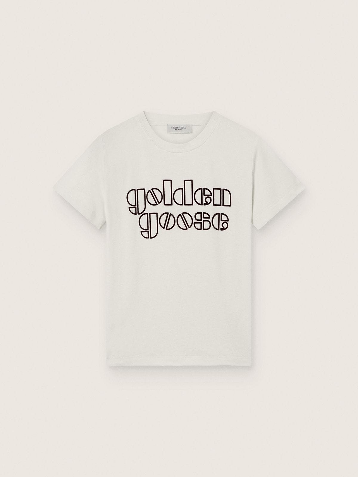 Journey boys’ T-shirt in white cotton jersey with logo - Golden Goose Kids