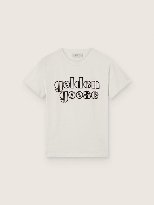 Journey boys’ T-shirt in white cotton jersey with logo - Golden Goose Kids