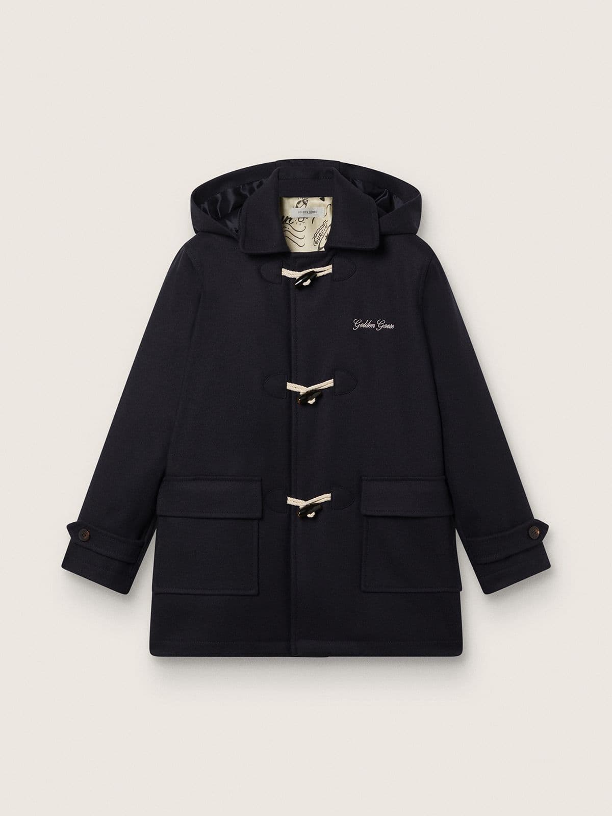 Boys’ dark blue hooded duffle coat - Golden Goose Kids