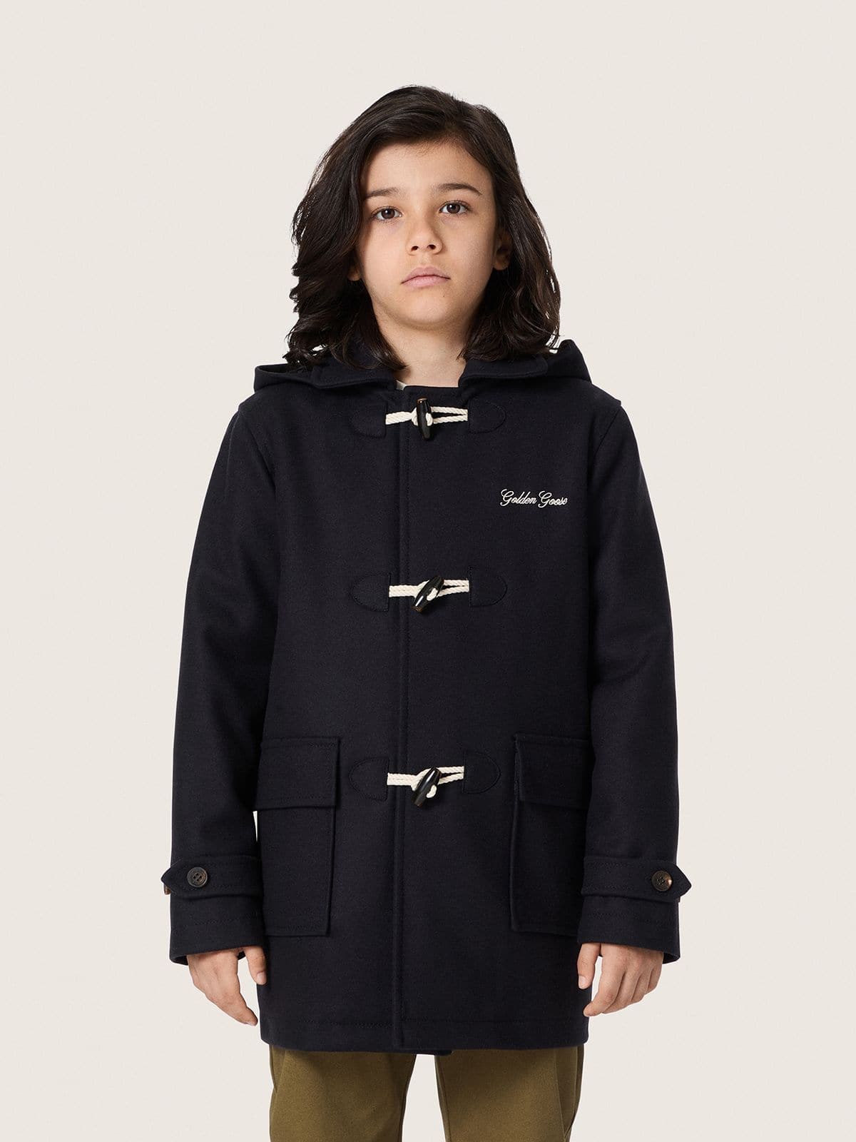 Boys’ dark blue hooded duffle coat - Golden Goose Kids