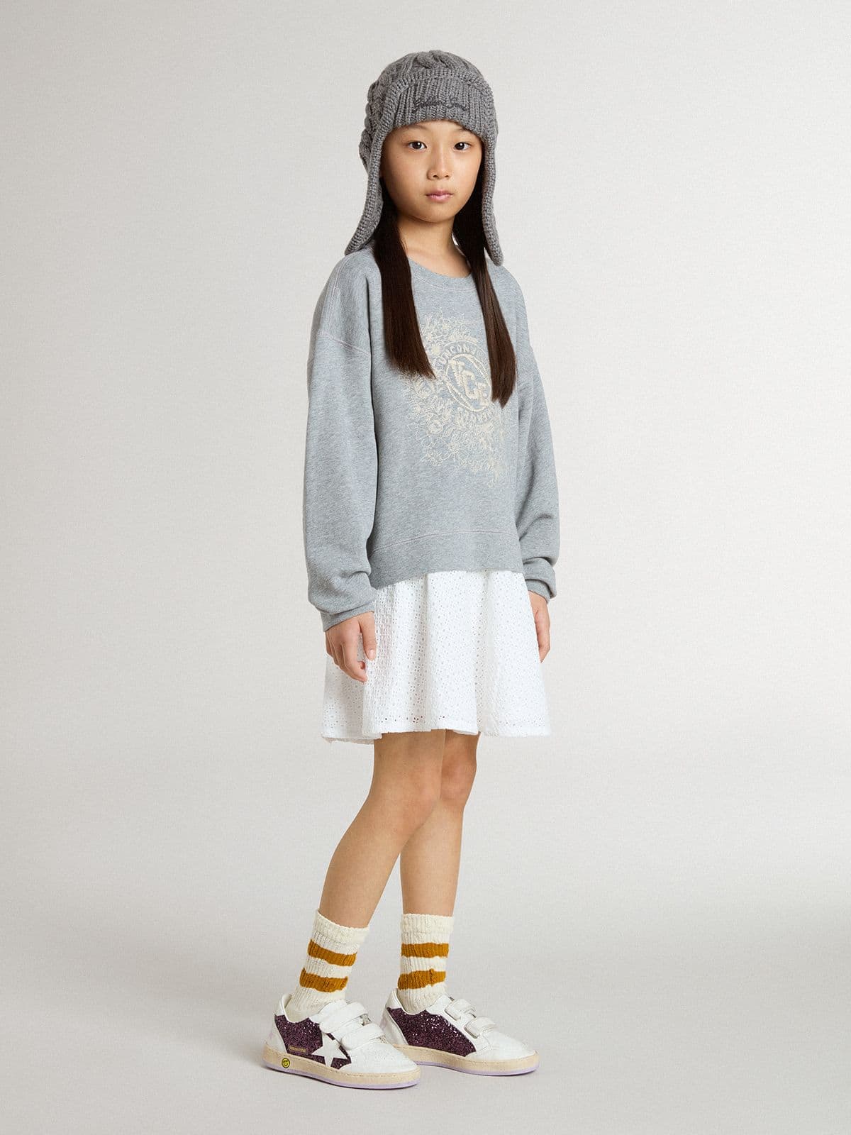 Girls’ gray and white mini dress - Golden Goose Kids