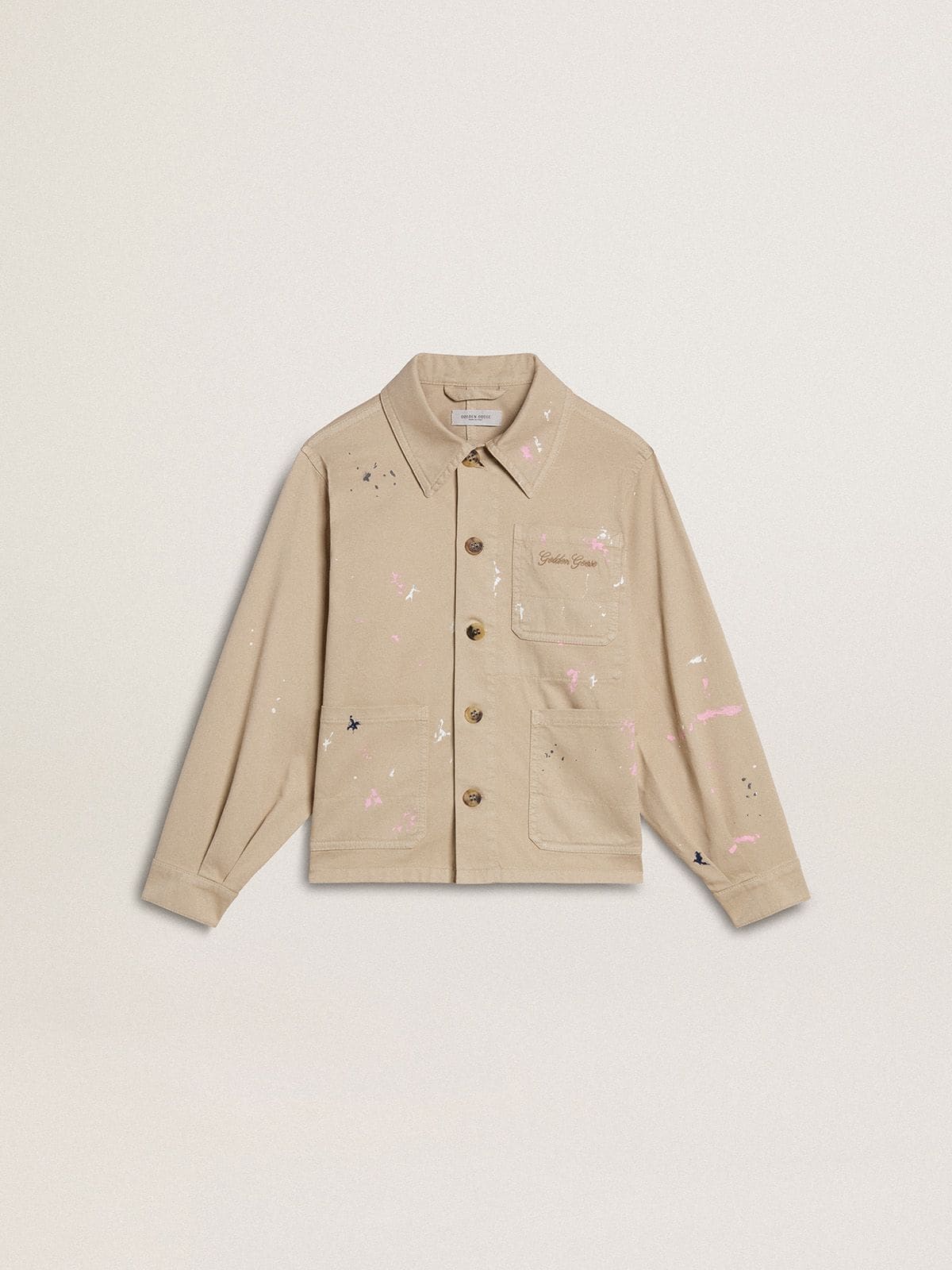 Kids’ beige jacket with multicolor splashes - Golden Goose Kids