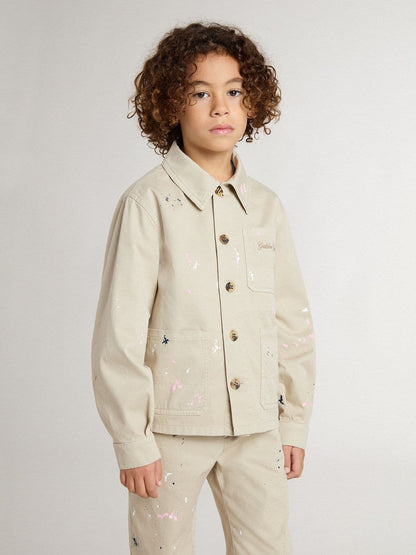 Kids’ beige jacket with multicolor splashes - Golden Goose Kids