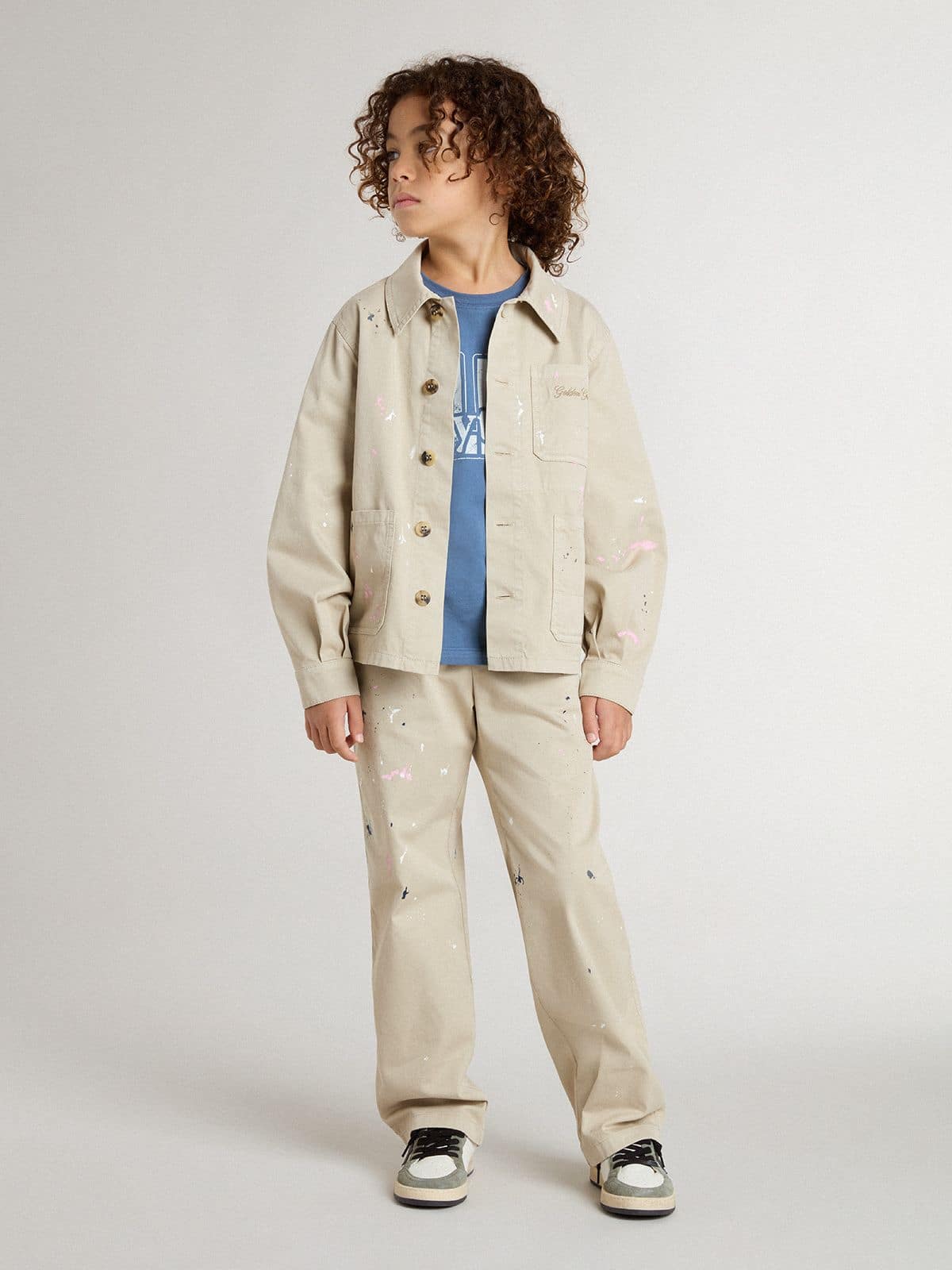 Kids’ beige jacket with multicolor splashes - Golden Goose Kids