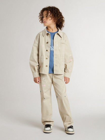 Kids’ beige jacket with multicolor splashes - Golden Goose Kids