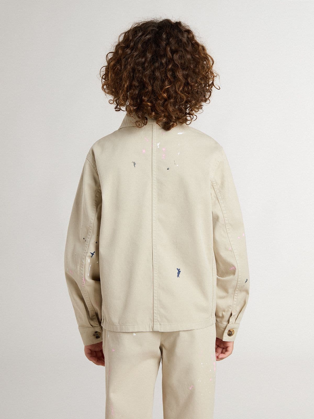 Kids’ beige jacket with multicolor splashes - Golden Goose Kids