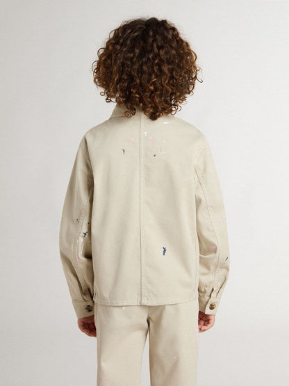 Kids’ beige jacket with multicolor splashes - Golden Goose Kids