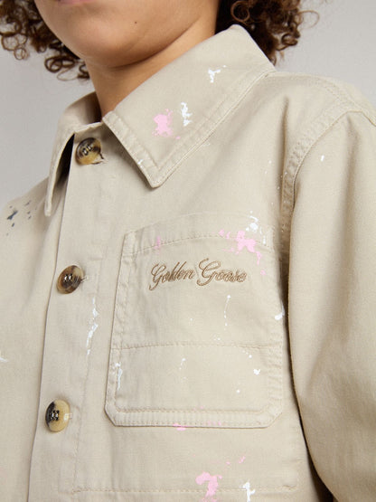 Kids’ beige jacket with multicolor splashes - Golden Goose Kids