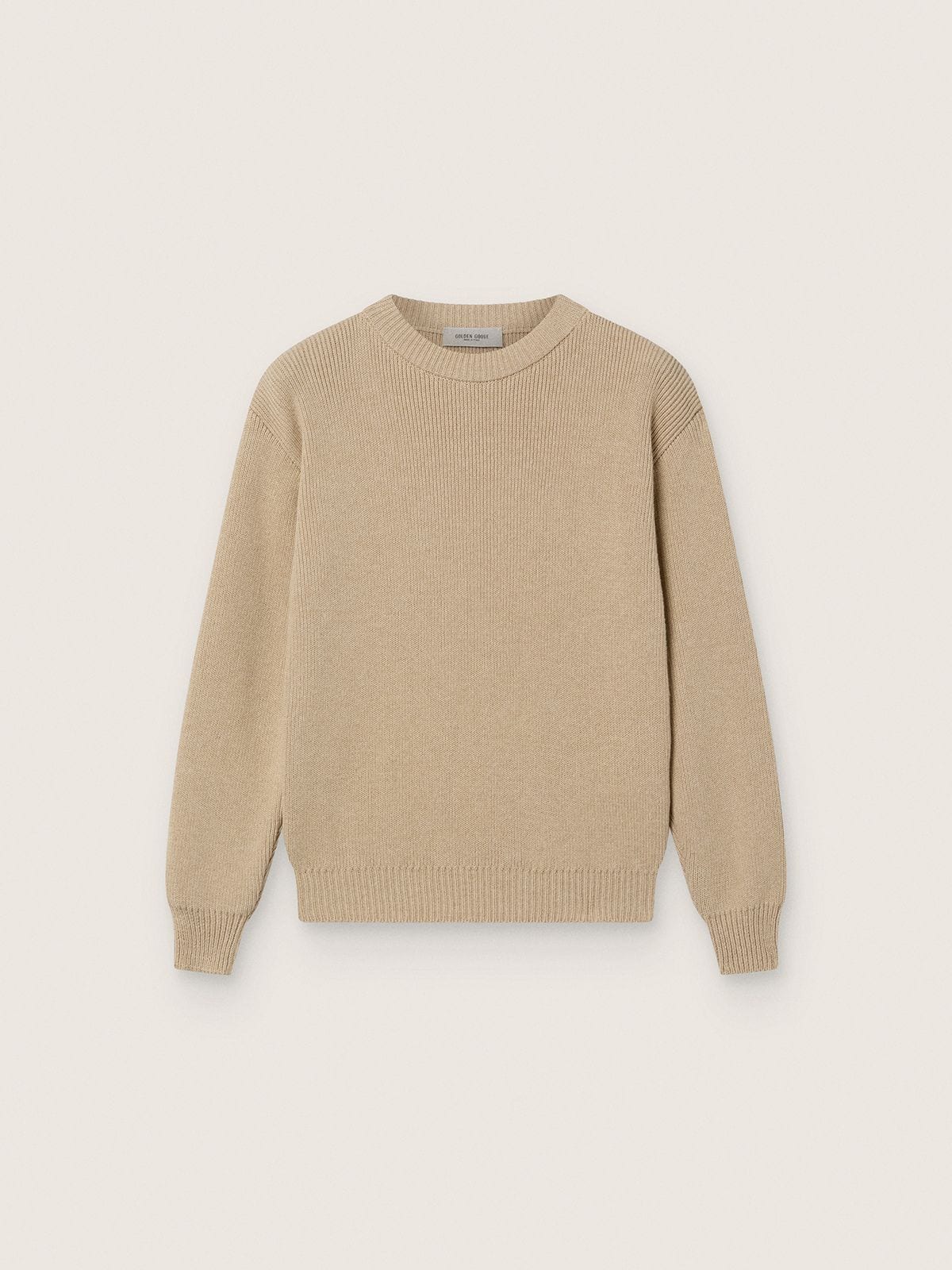 Unisex Golden beige ribbed sweater for kids with logo on the back - Golden Goose Kids