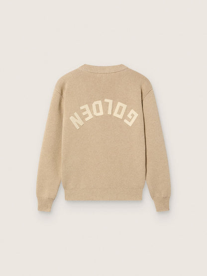 Unisex Golden beige ribbed sweater for kids with logo on the back - Golden Goose Kids