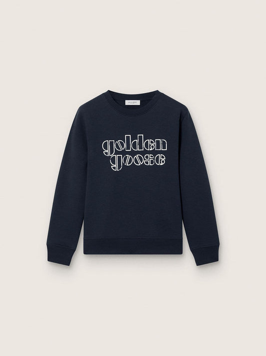Journey boys’ sweatshirt in blue cotton blend with a contrasting logo - Golden Goose Kids