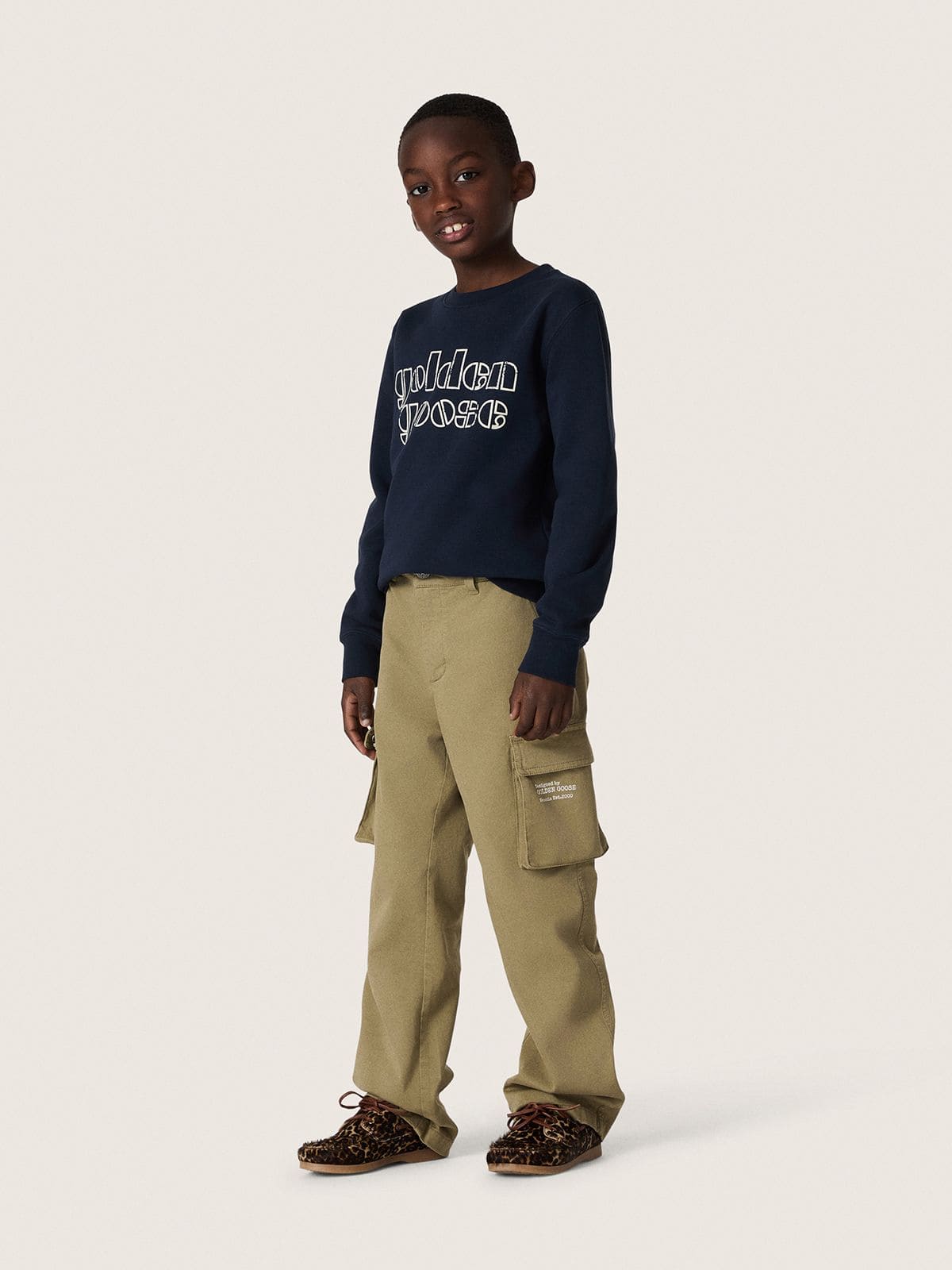 Journey boys’ sweatshirt in blue cotton blend with a contrasting logo - Golden Goose Kids
