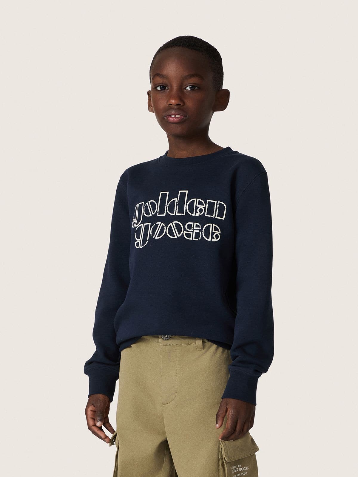 Journey boys’ sweatshirt in blue cotton blend with a contrasting logo - Golden Goose Kids