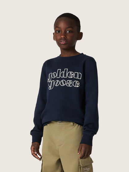 Journey boys’ sweatshirt in blue cotton blend with a contrasting logo - Golden Goose Kids
