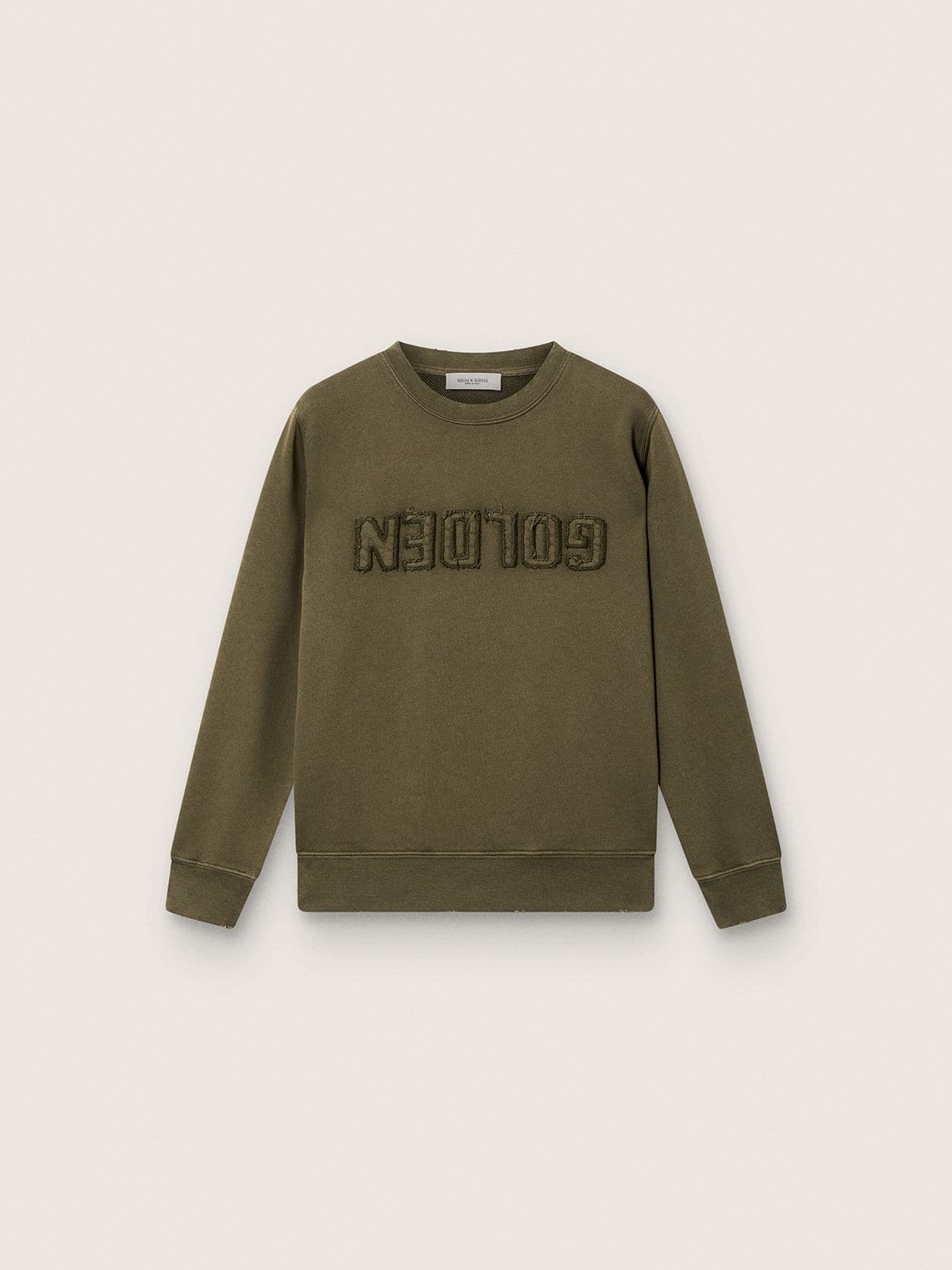 Golden unisex sweatshirt in military-green cotton with reversed logo - Golden Goose Kids