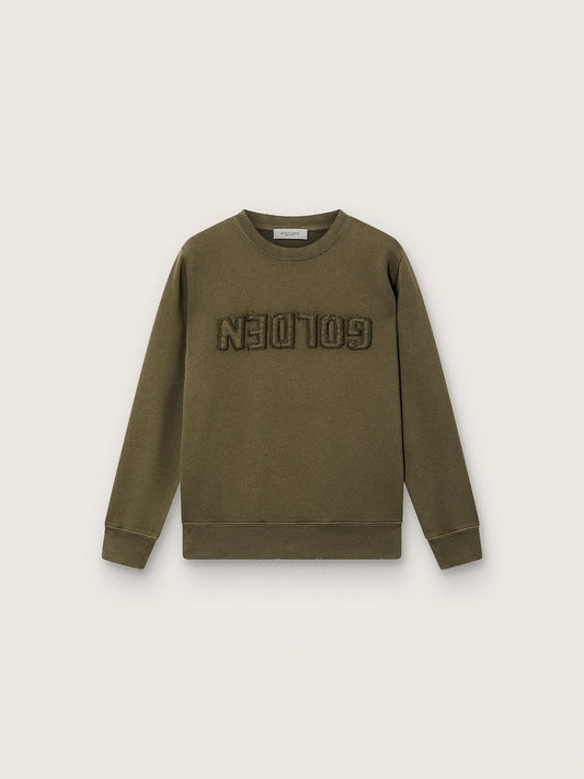 Golden unisex sweatshirt in military-green cotton with reversed logo - Golden Goose Kids